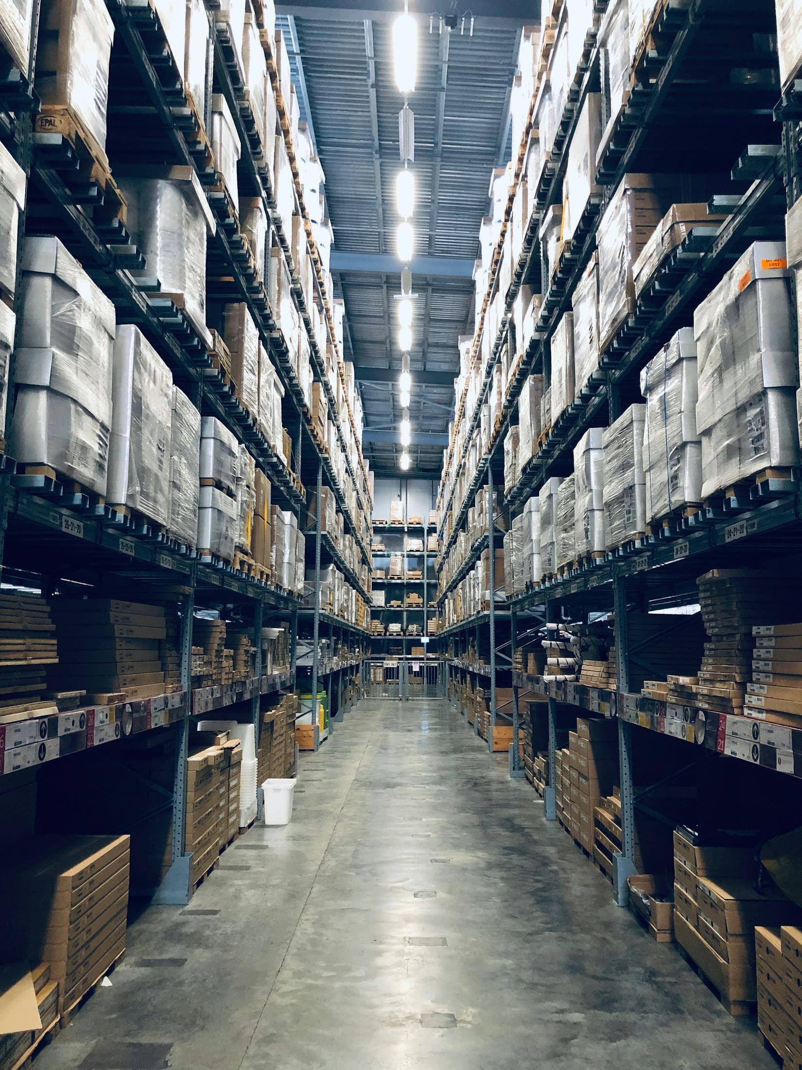 A warehouse aisle prepared for shipment